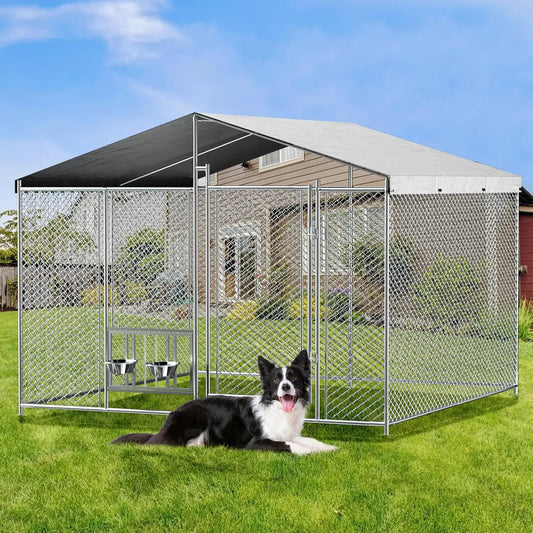 HUANZHUANG Outdoor Dog Kennel With Roof Locking Bowls