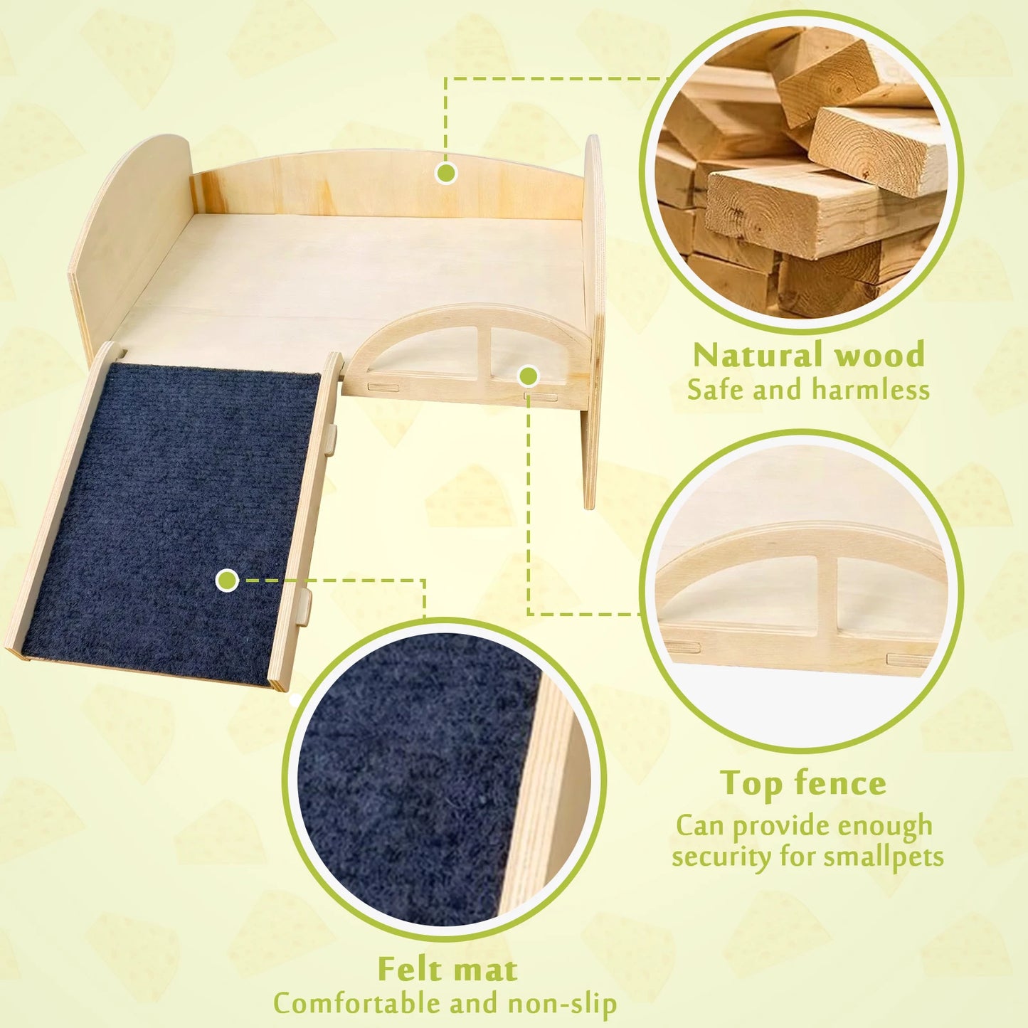 Guinea Pig Bed With Stable Stairs And Mat Wooden Construction