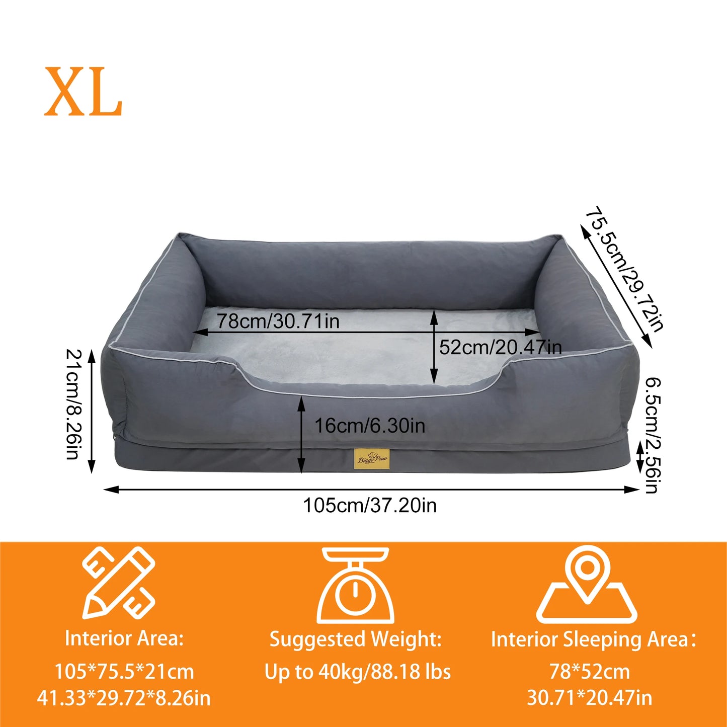 BINGOPAW Orthopedic Dog Bed Waterproof Foam Base Bolster
