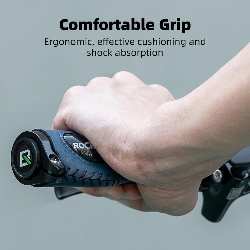 ROCKBROS Aluminum Alloy Leather Bicycle Handlebar Grips for Comfortable Riding