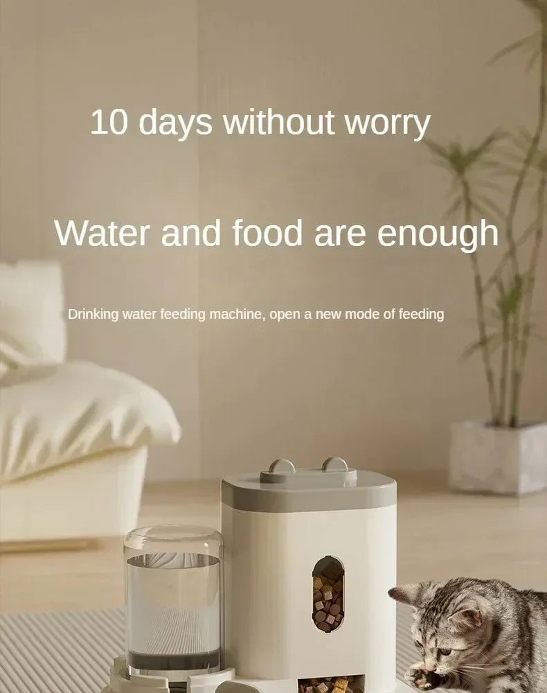 Automatic Pet Feeder With Water Fountain For Dogs And Cats