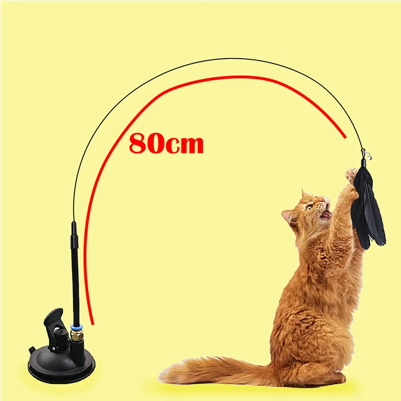 Interactive Cat Wand Toy With Feather Teaser And Suction Cup
