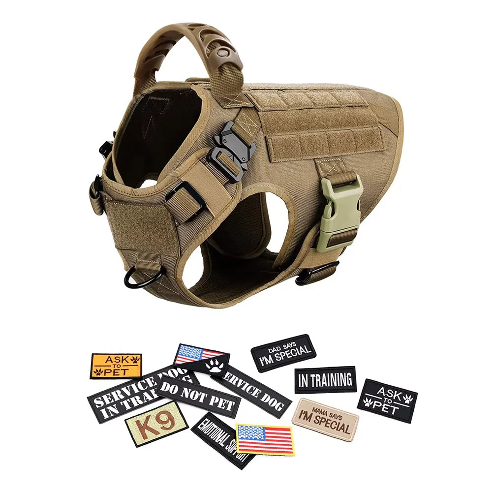 PETRAVEL Tactical Dog Harness Set with Collar Leash and Patches