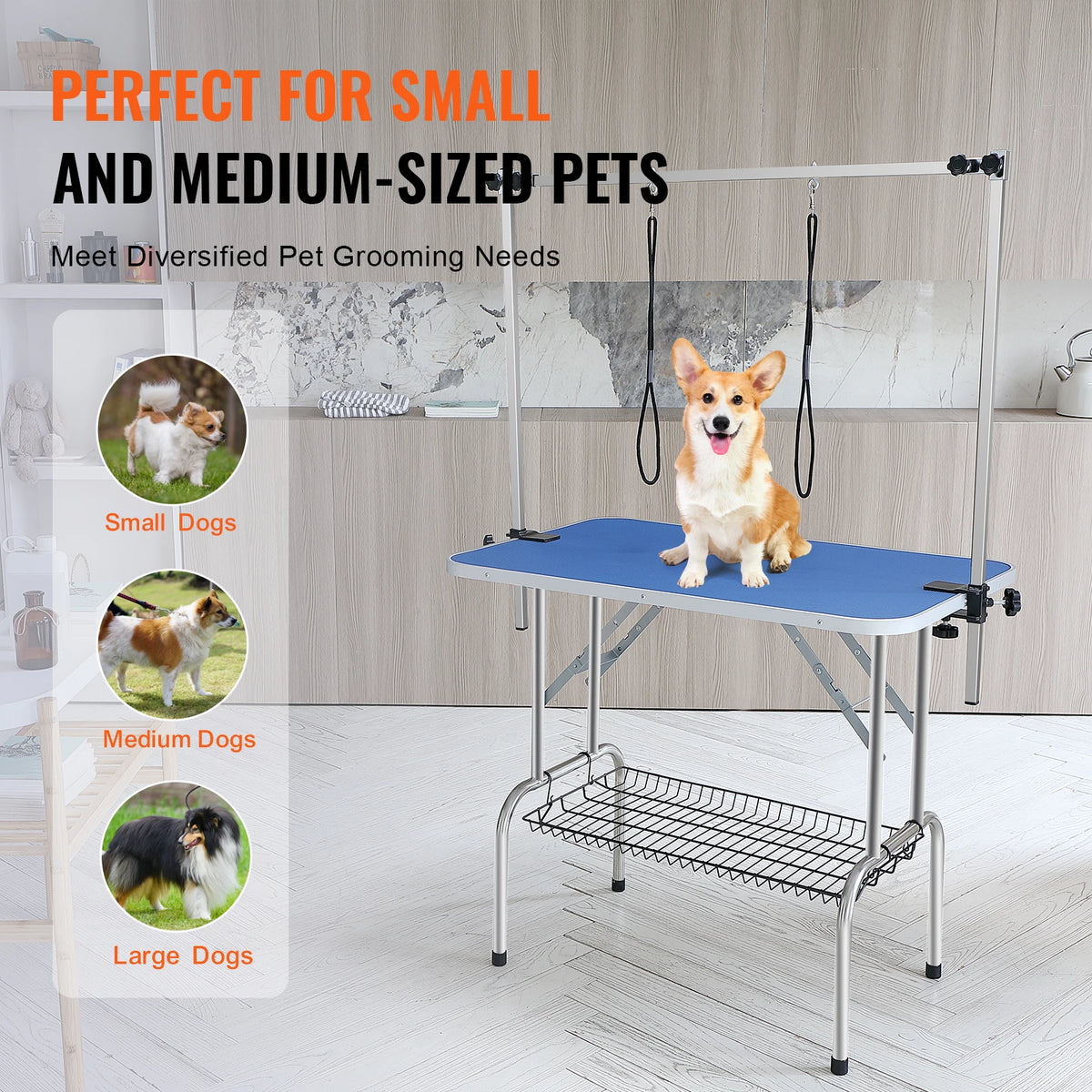 SucceBuy Foldable Pet Grooming Table With Two Grooming Arms