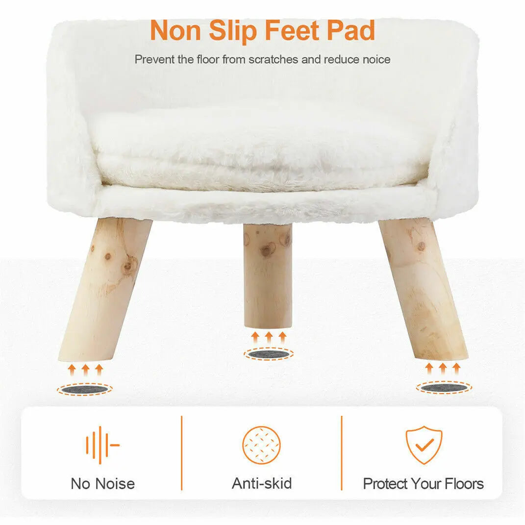 Soft Plush Cat Bed With Cushion Pad And Wood Legs