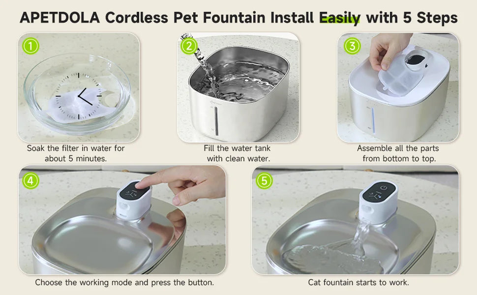 APETDOLA Wireless Cat And Dog Water Fountain With Auto Sensor