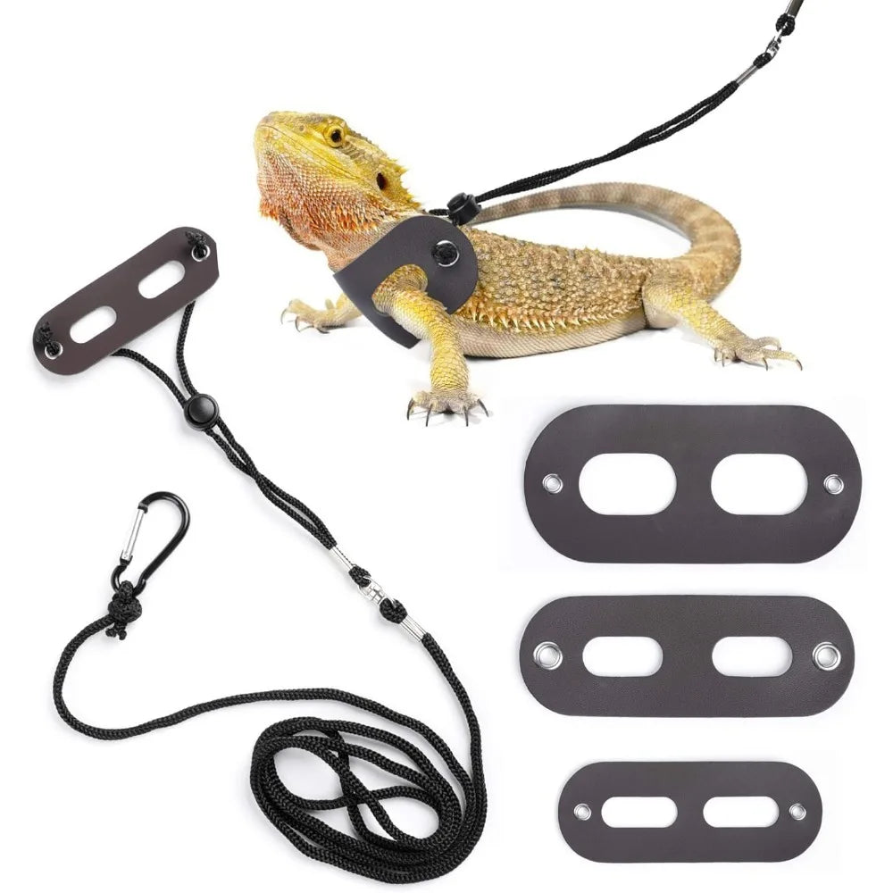 Bearded Dragon Harness and Leash Adjustable Soft Leather Reptile