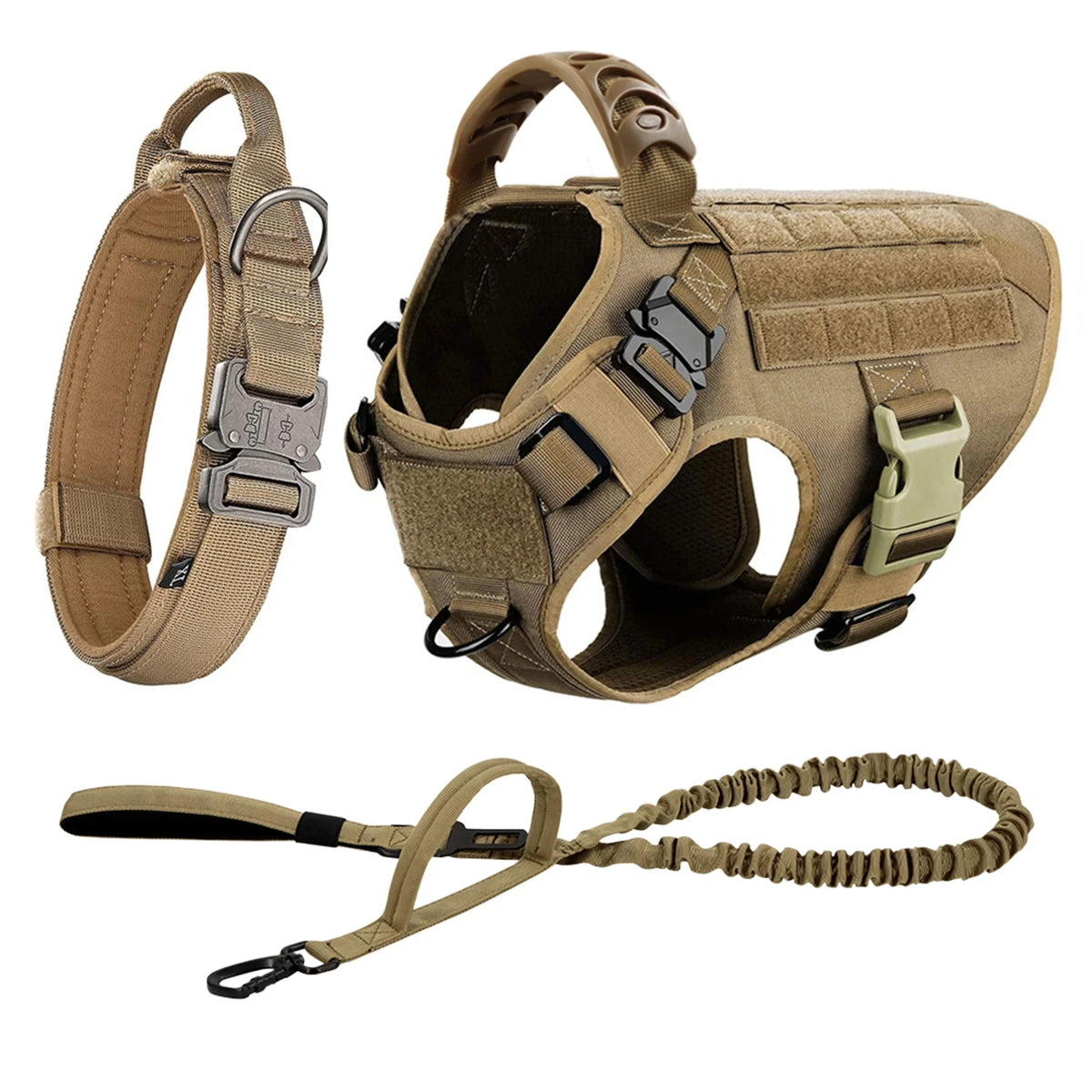 Padded Nylon Tactical Dog Harness Collar And Leash Set