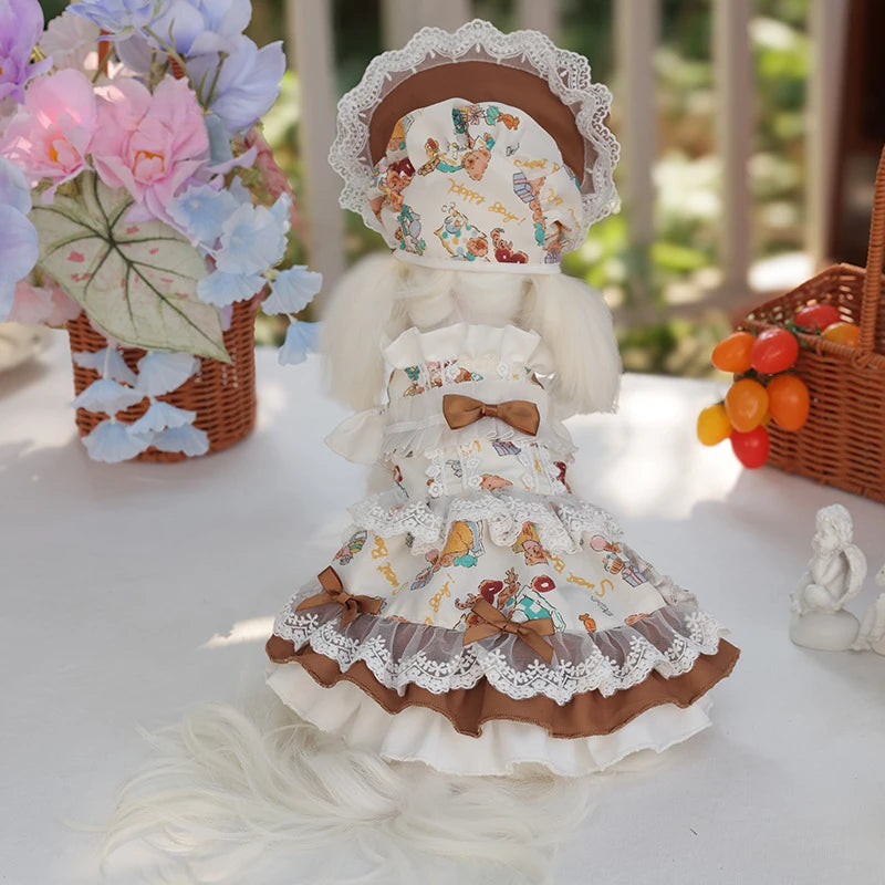 Pet Lace Dress and Maid Hat Set for Small Dogs