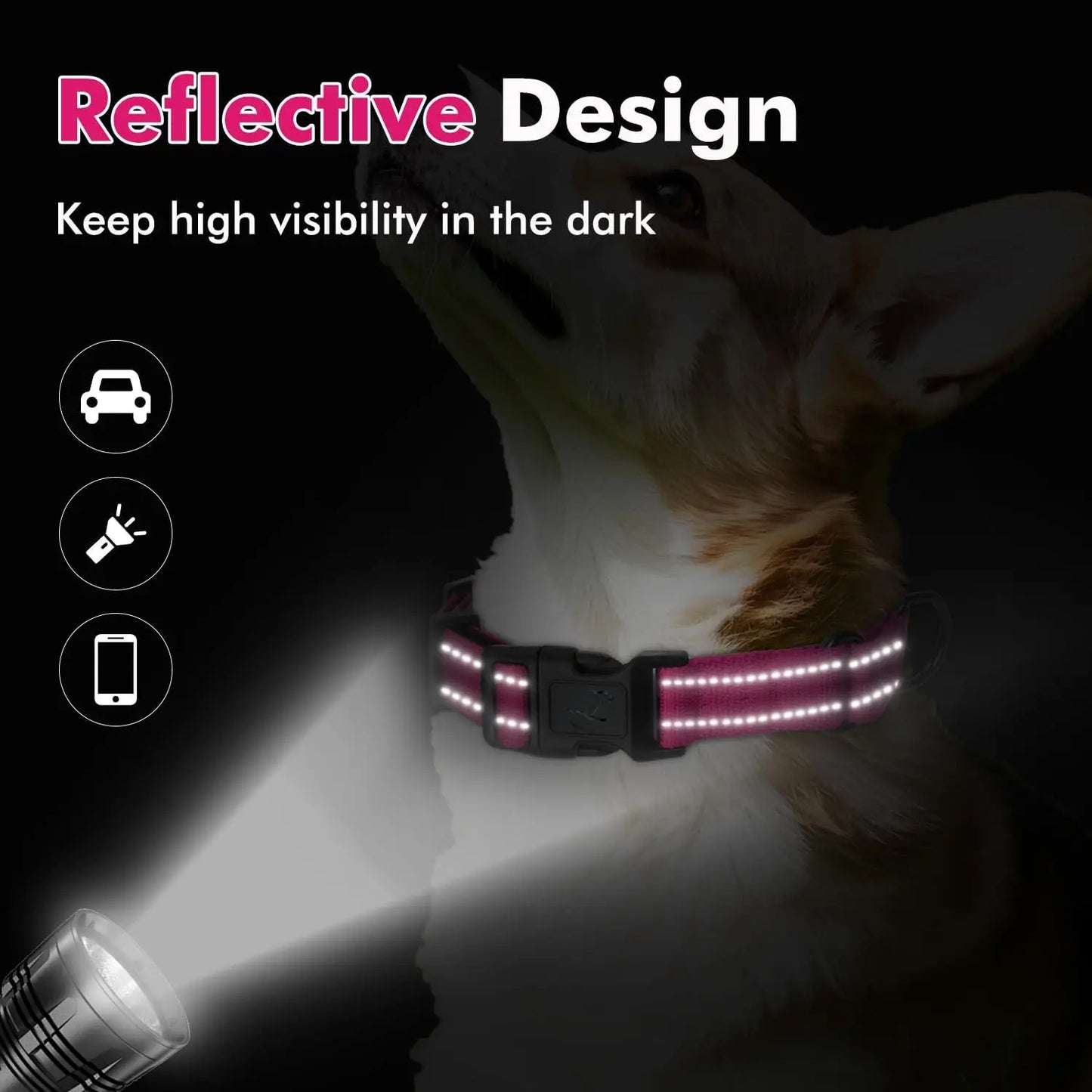 Reflective Adjustable Dog Collar With Neoprene Padding Quick Release Buckle