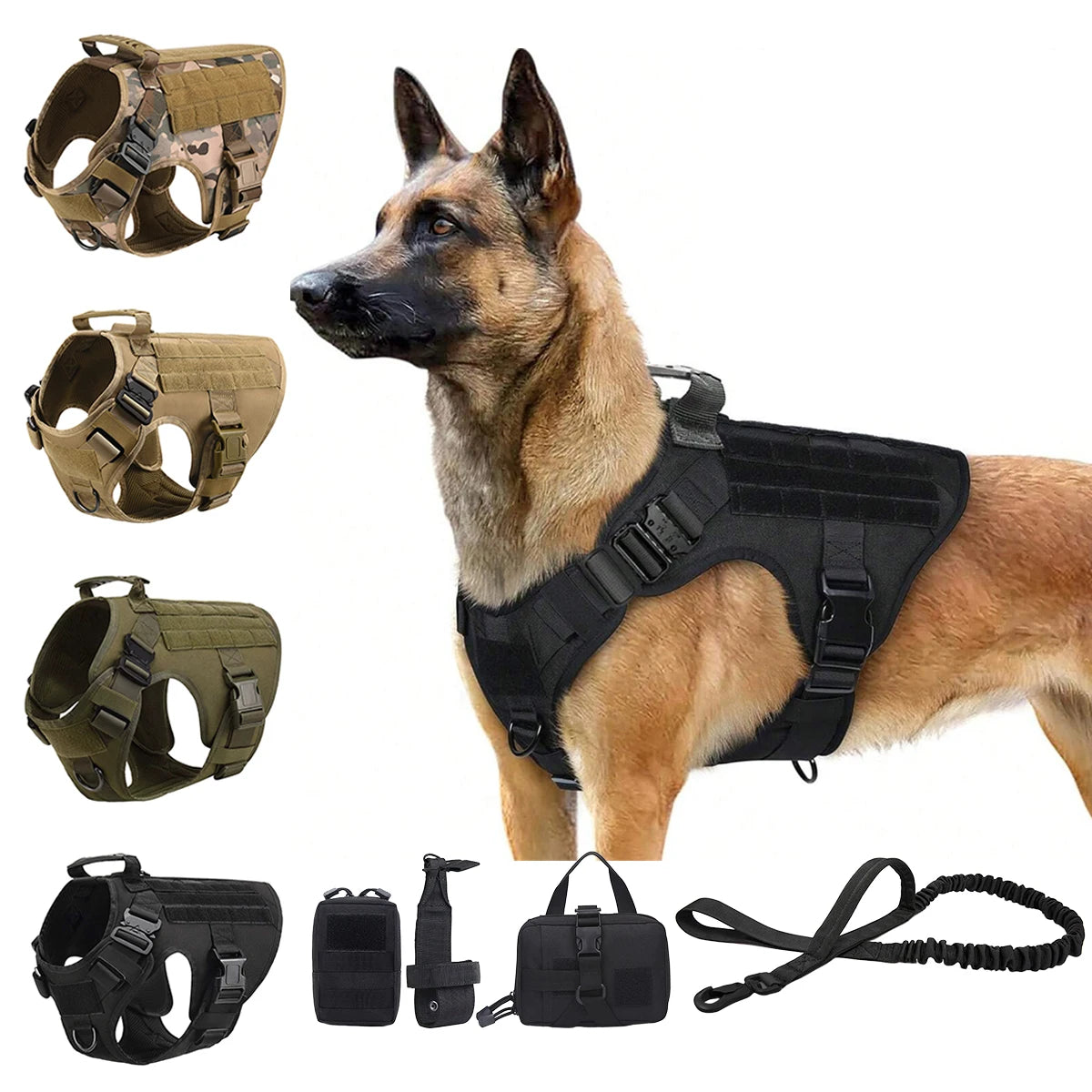 Tactical Dog Harness Vest with MOLLE Pouches for Medium to Large Dogs