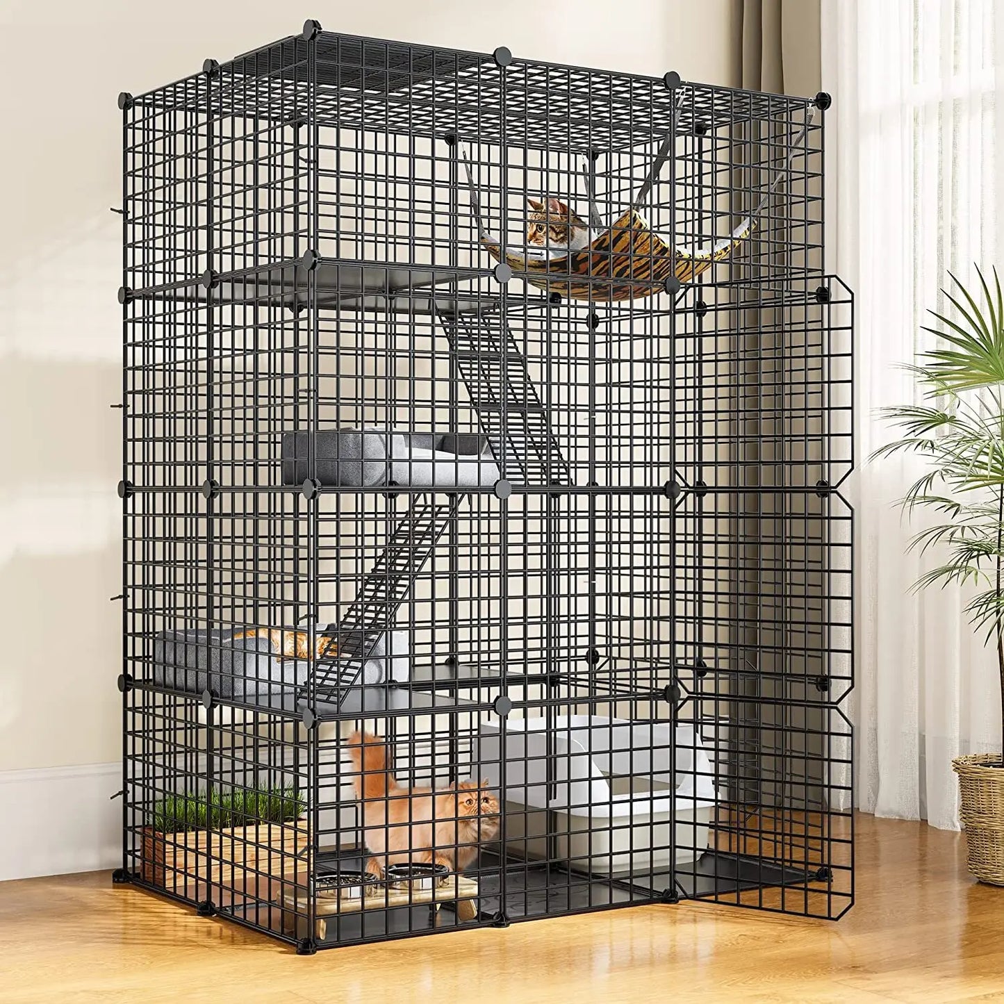 Cat Cage Enclosure 4 Tier Metal Wire Playpen Catio Hammock