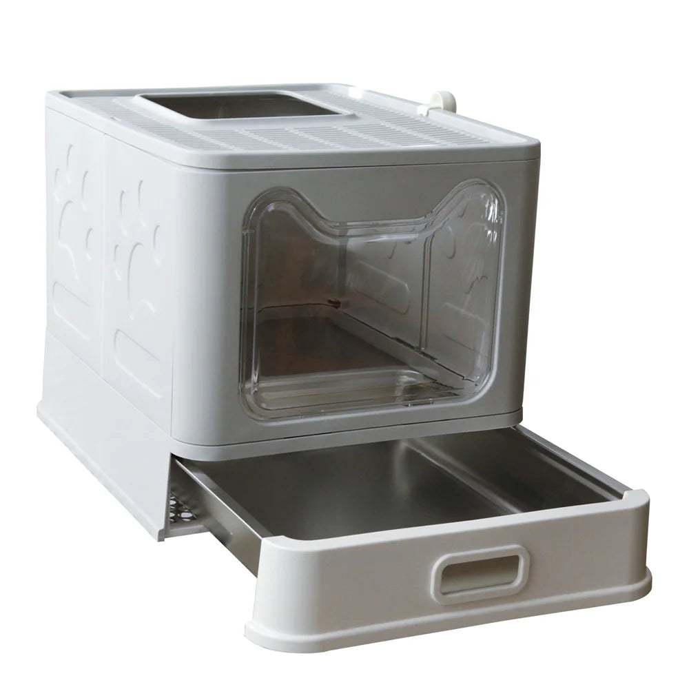 Enclosed Stainless Steel Cat Litter Box With Lid Top Entry High Sides