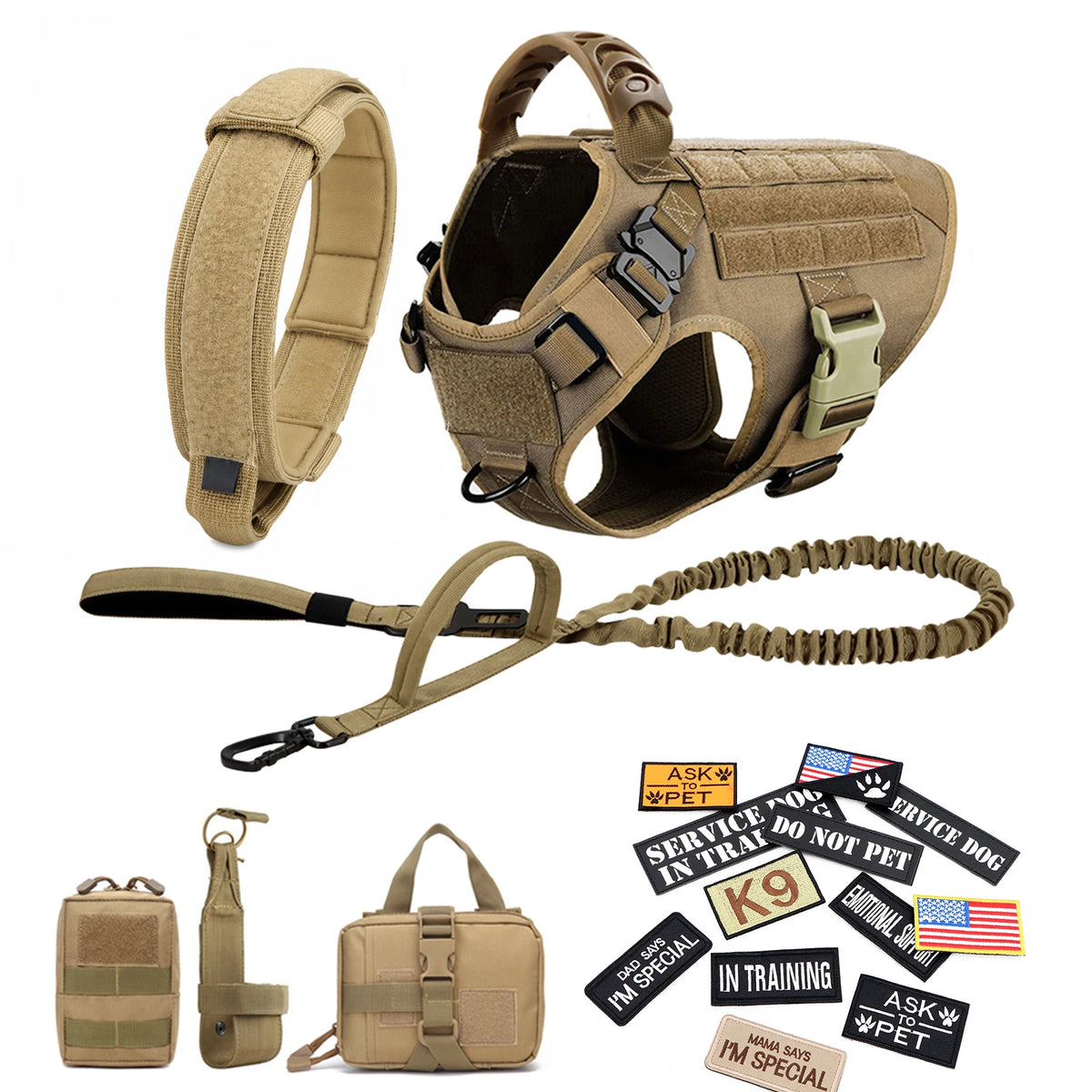 PETRAVEL Tactical Dog Harness Set with Collar Leash and Patches