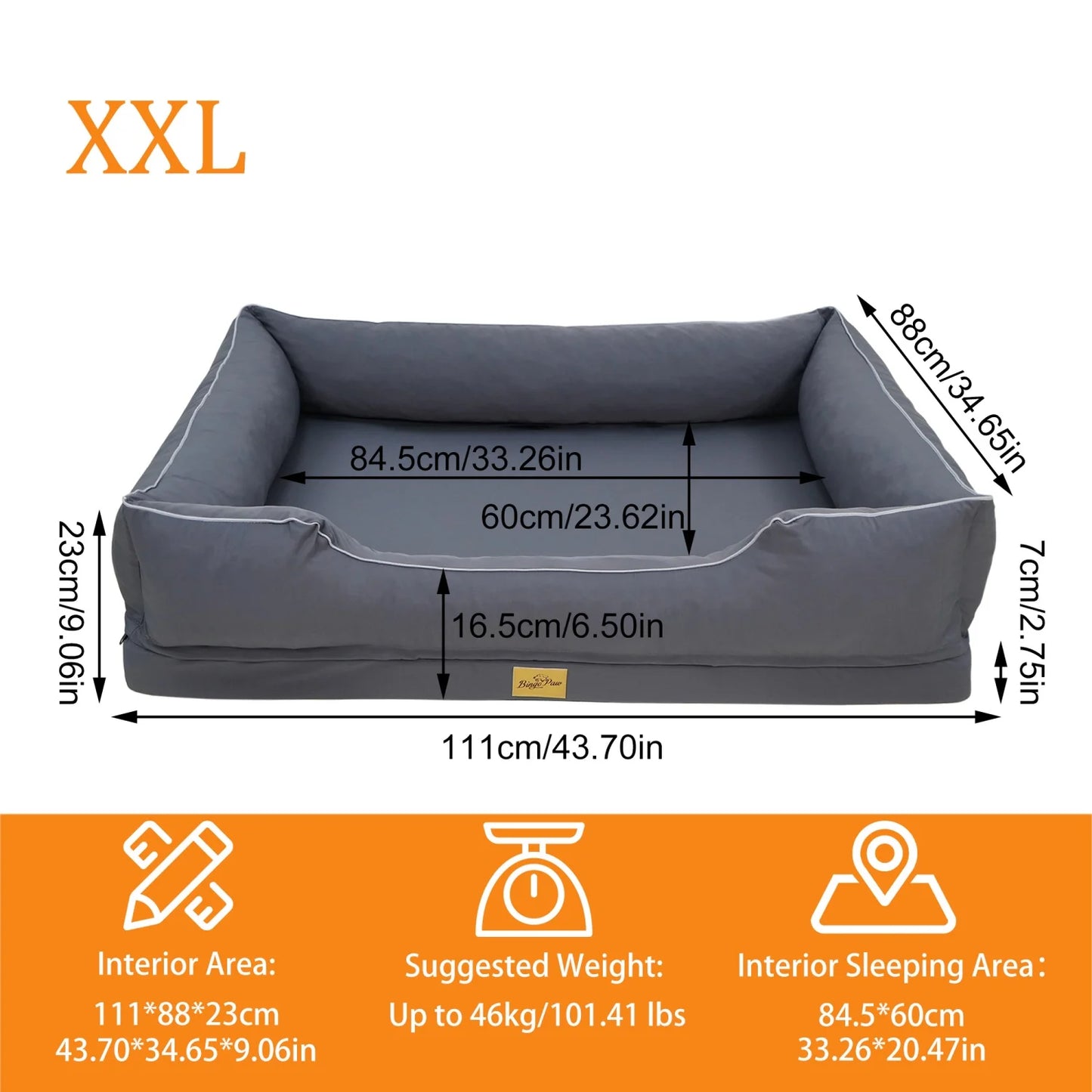 BINGOPAW Orthopedic Dog Bed Waterproof Foam Base Bolster