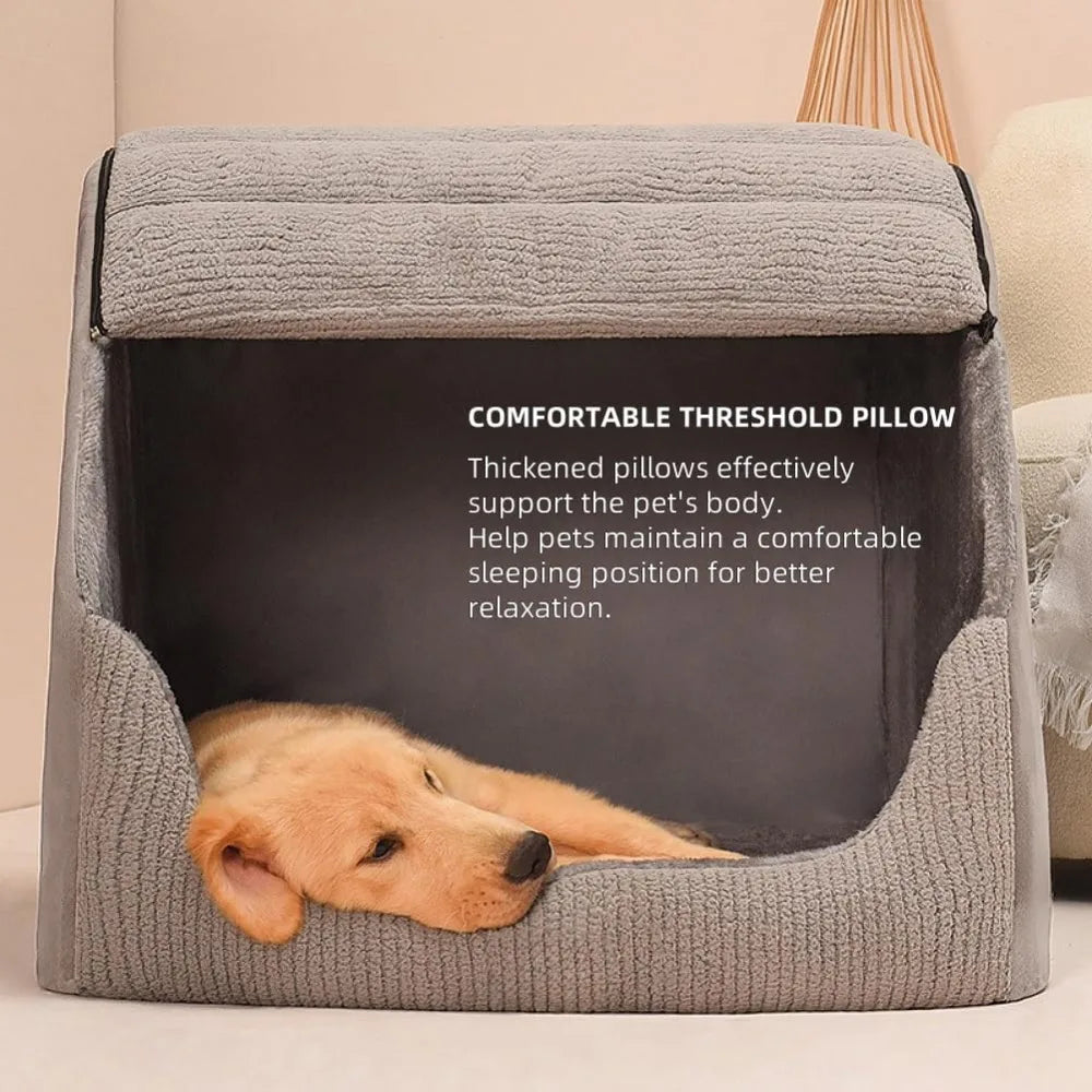 Memory Foam Plush Cave Dog Bed With Non Slip Bottom For Indoor Use