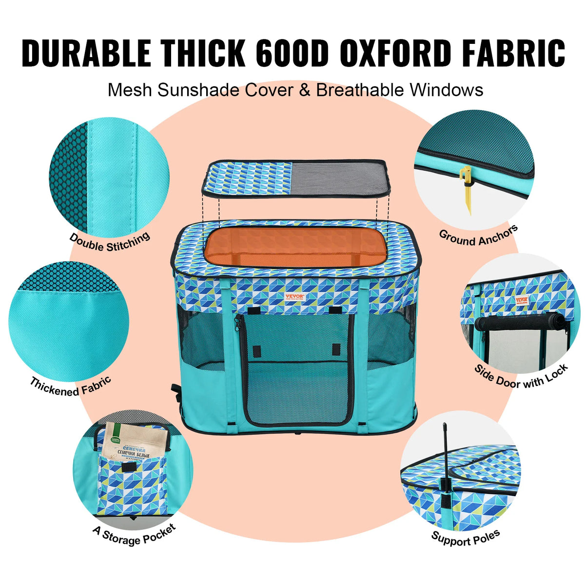 VEVOR Portable Foldable Pet Playpen Tent for Dogs and Cats