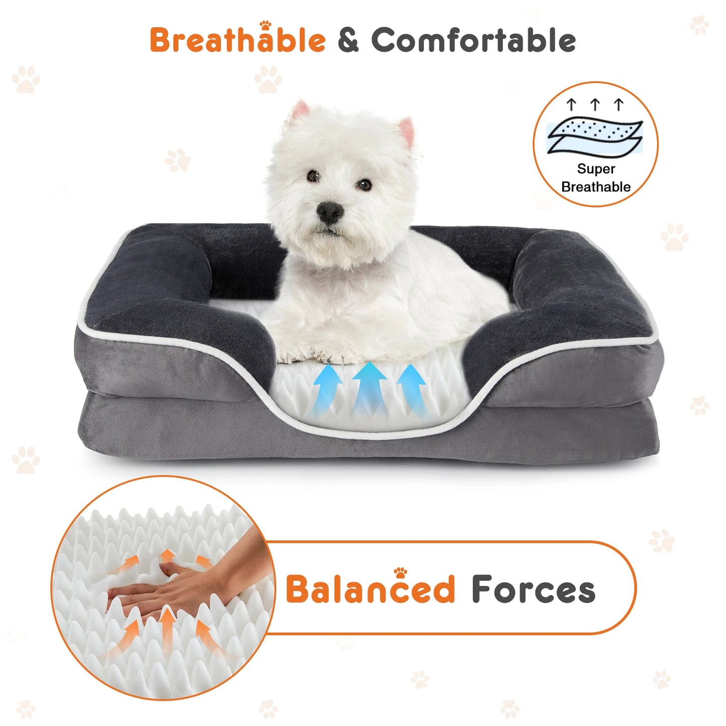 JHK Orthopedic Memory Foam Dog Bed With Washable Cover Non Slip Base