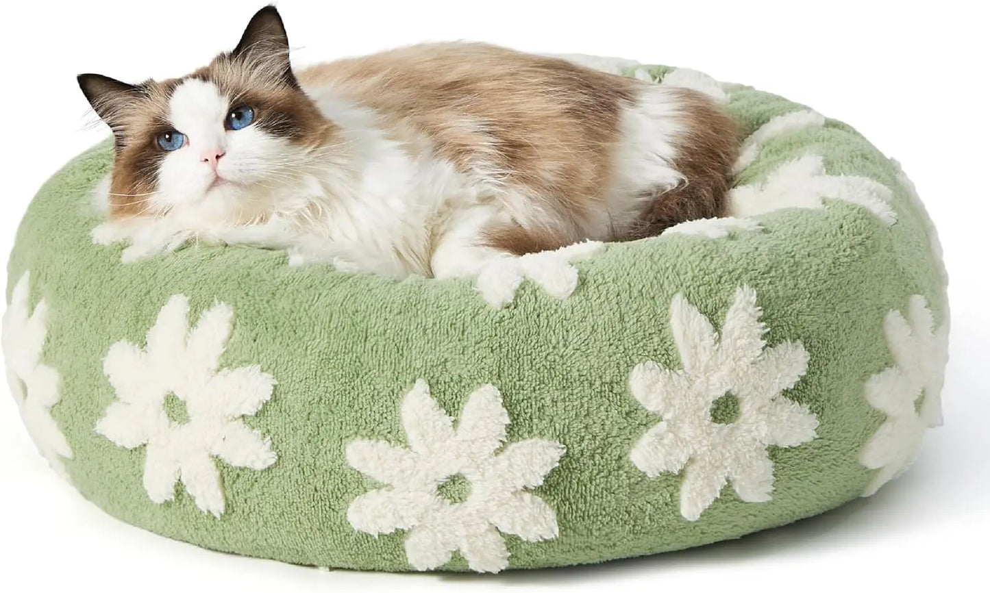 Donut Cat Bed Indoor Calming Plush With Anti Slip Bottom
