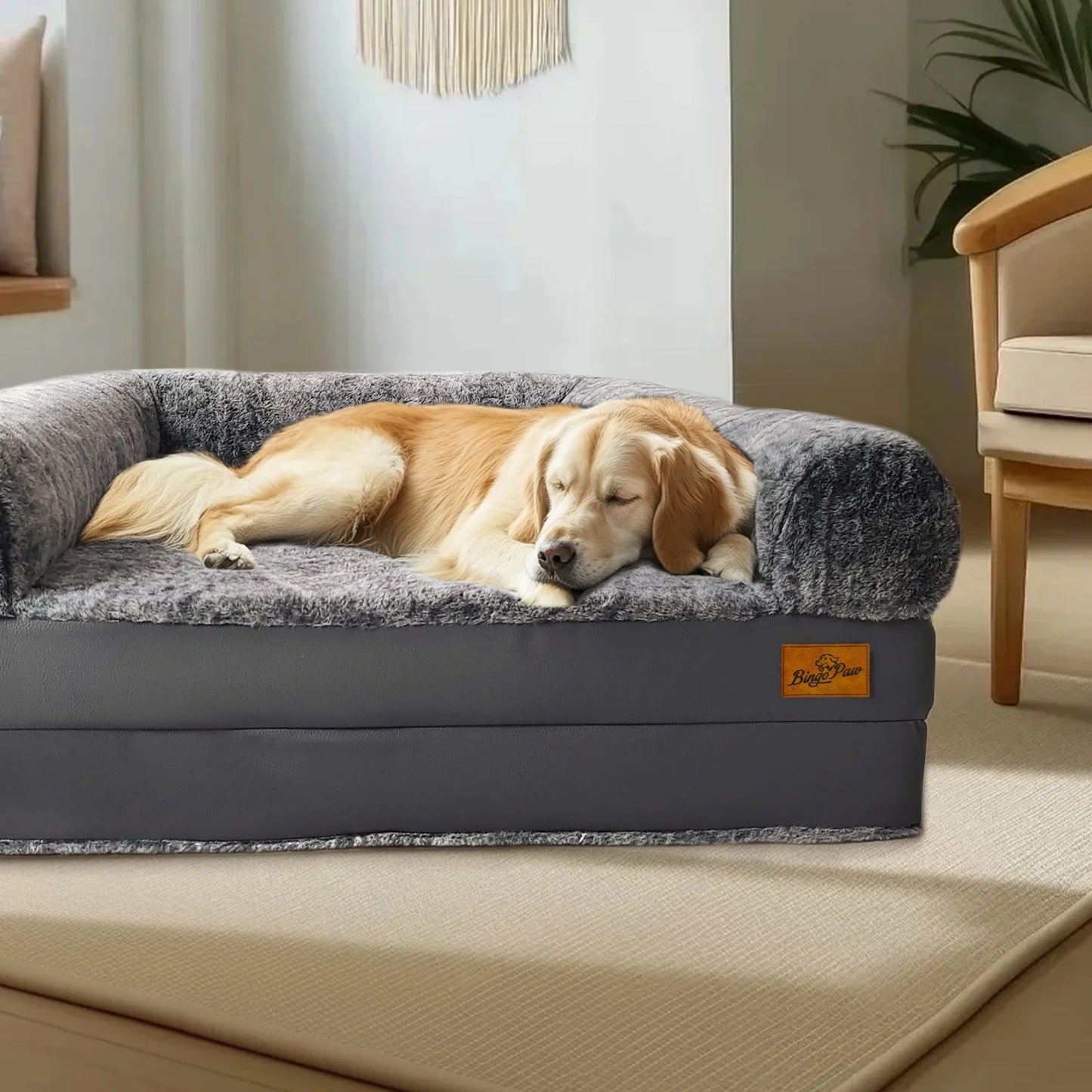 BINGOPAW Orthopedic Foldable Dog Bed With Bolster For Pets