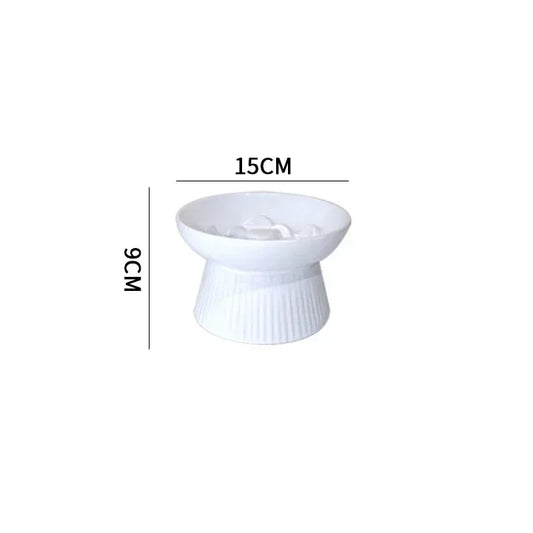 Ceramic Elevated Cat Slow Feed Bowl Anti Gulping Anti Choking