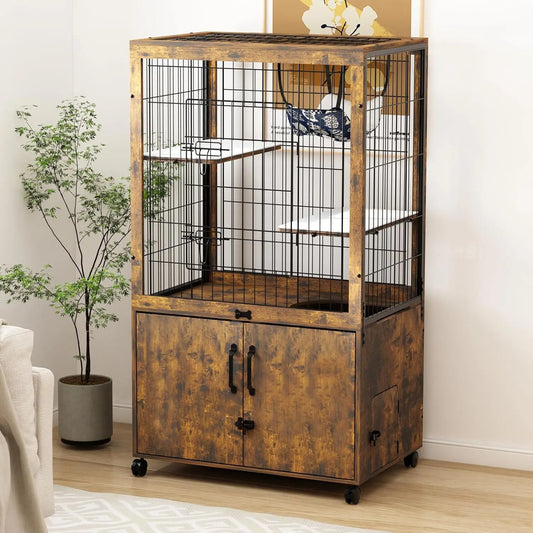Indoor Cat Cage With Hidden Litter Box Enclosure Playpen