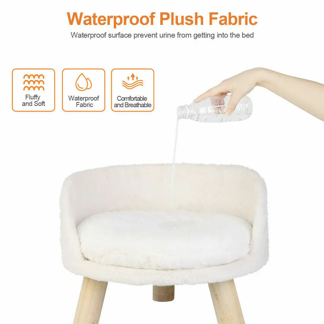 Soft Plush Cat Bed With Cushion Pad And Wood Legs