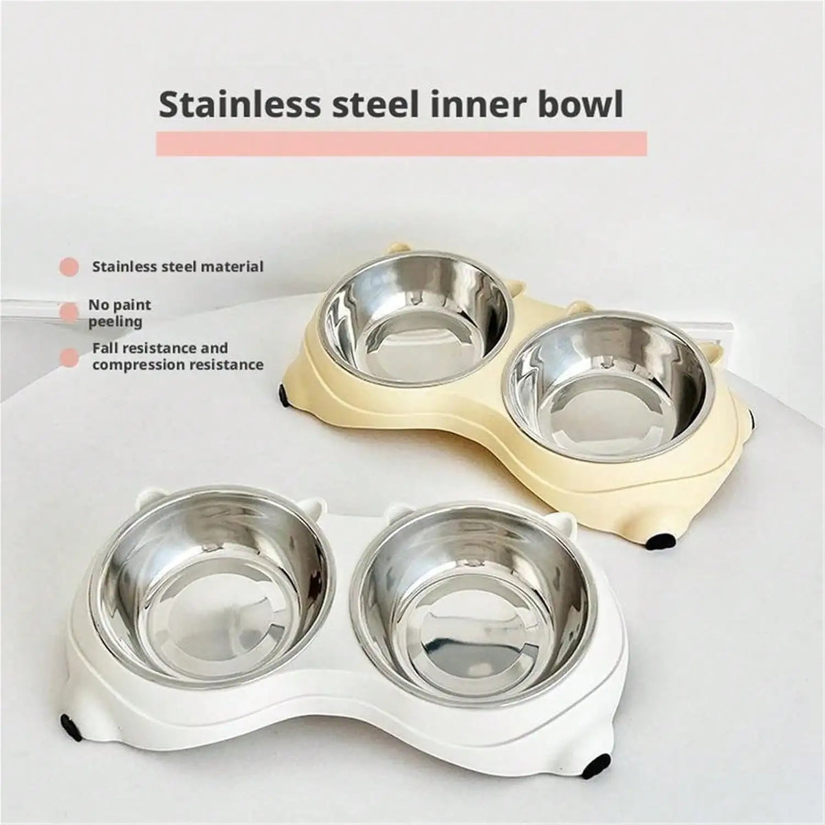 Double Stainless Steel Pet Bowl Set With Non Slip Base