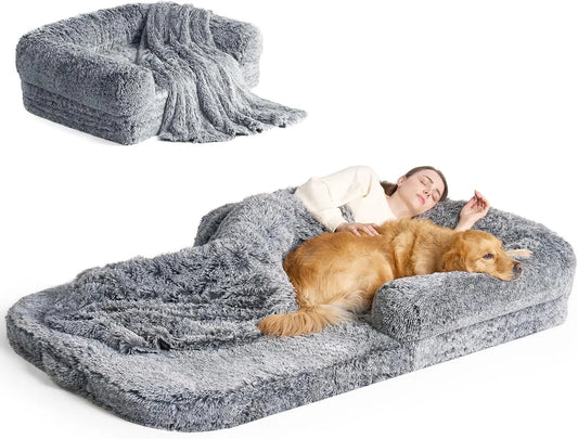 Foldable Human Dog Bed Orthopedic Memory Foam Couch Waterproof Cover