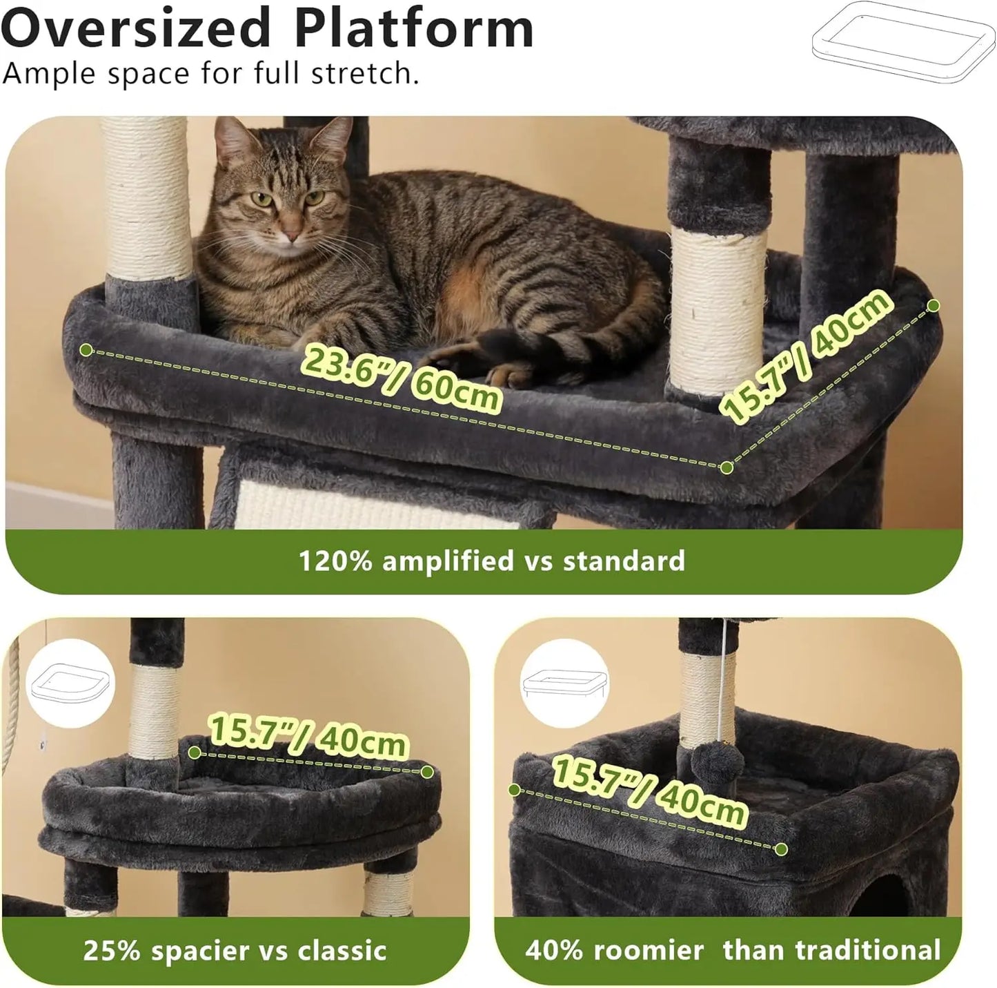 Anti Tip Cat Tree For Large Cats With Sisal Scratching Posts