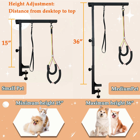 Adjustable Dog Grooming Arm with Table Clamp and Restraint Loops