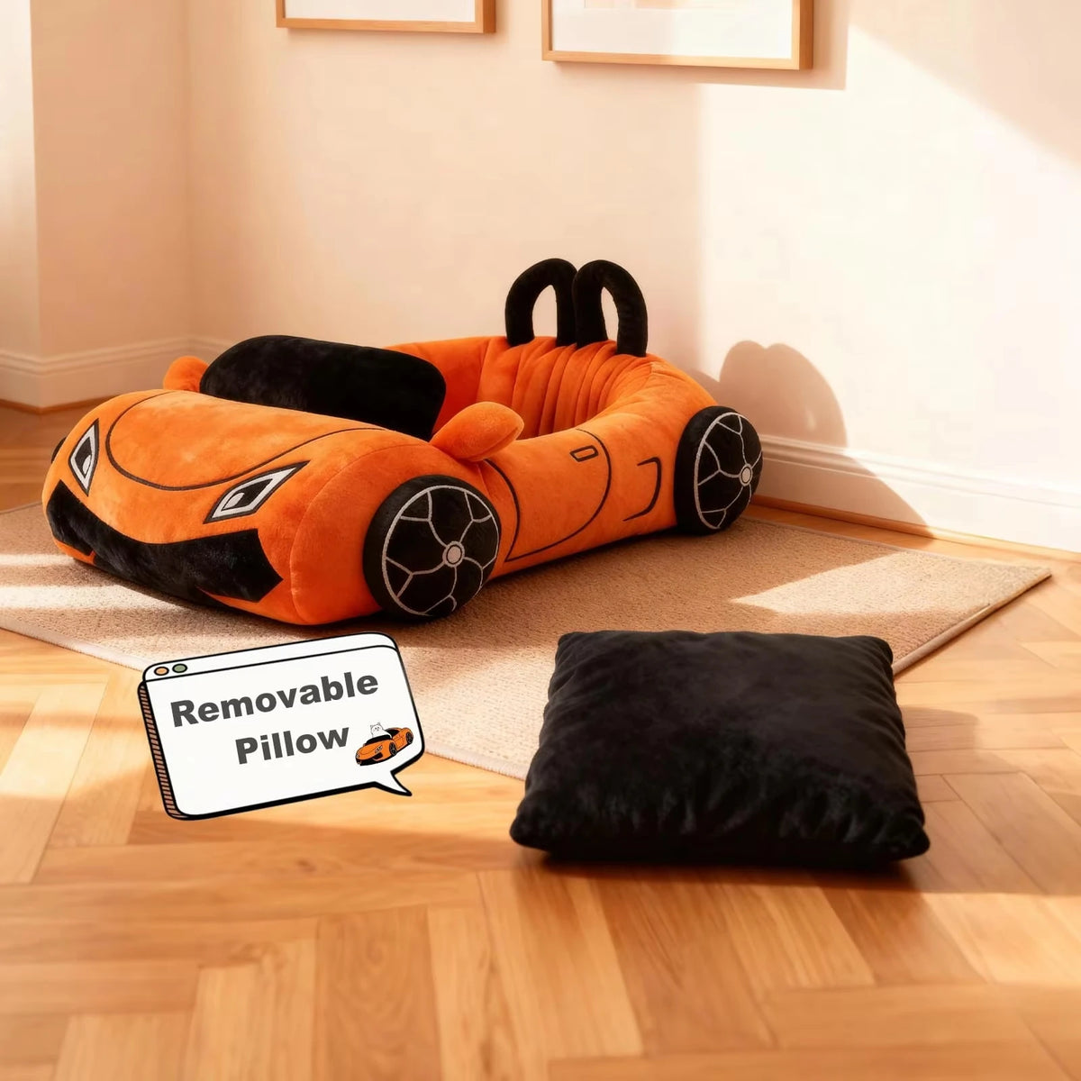 CWV Supercar Cat Bed With Soft Washable Coral Fleece Pillow