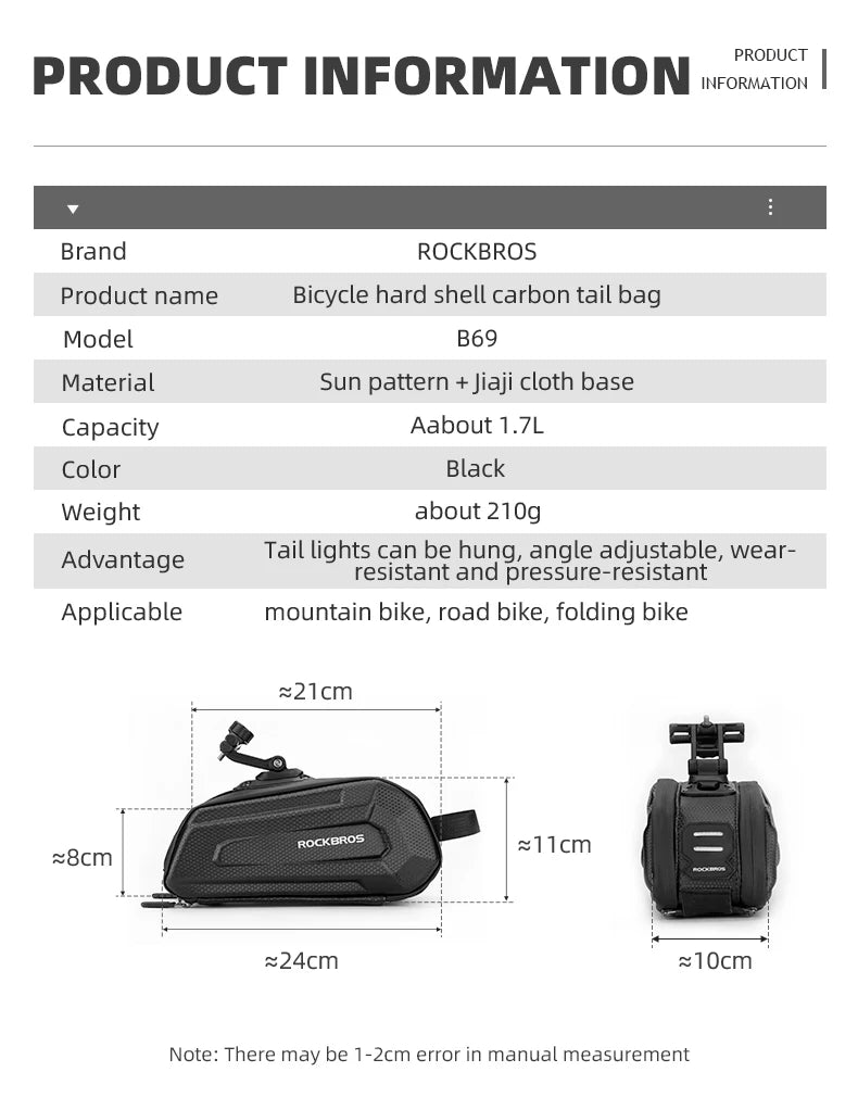 ROCKBROS Waterproof Shockproof Bicycle Rear Seatpost Bag With Quick Release