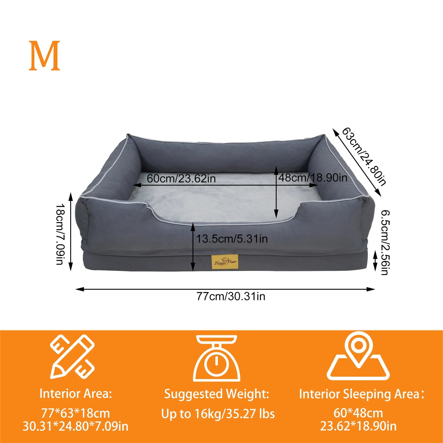 BINGOPAW Orthopedic Dog Bed Waterproof Foam Base Bolster
