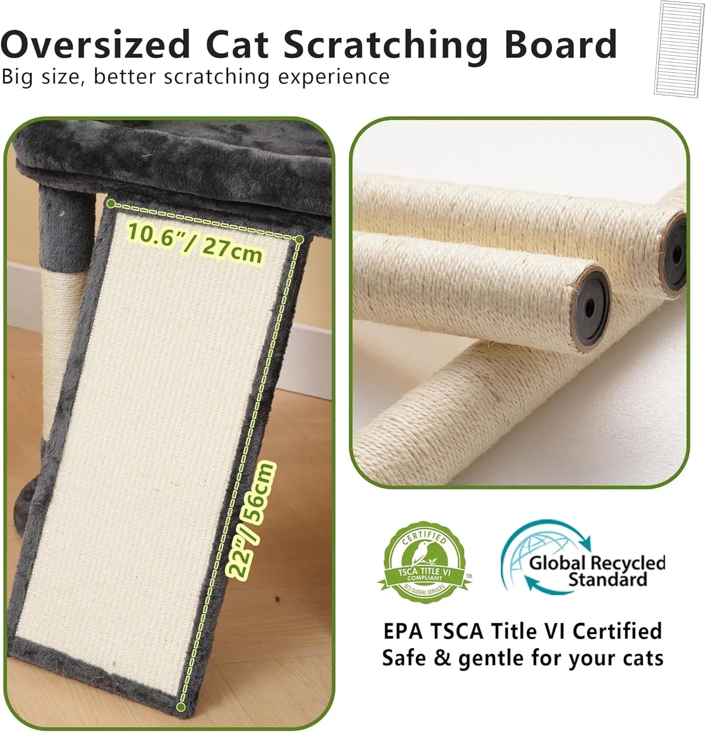 Anti Tip Cat Tree For Large Cats With Sisal Scratching Posts