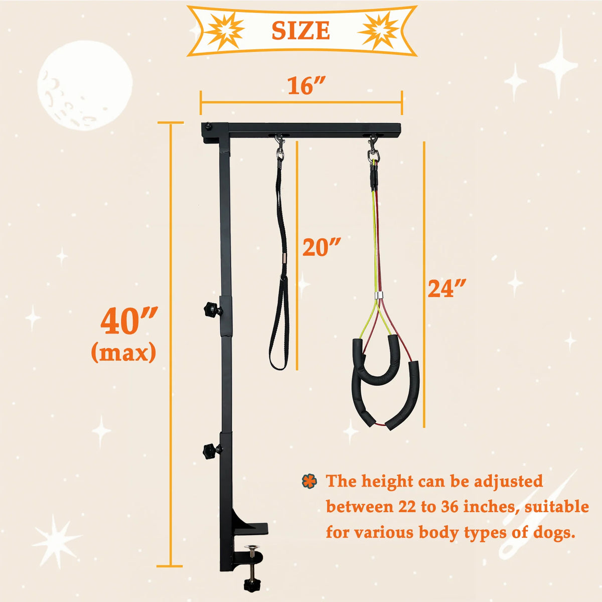 Adjustable Dog Grooming Arm with Table Clamp and Restraint Loops