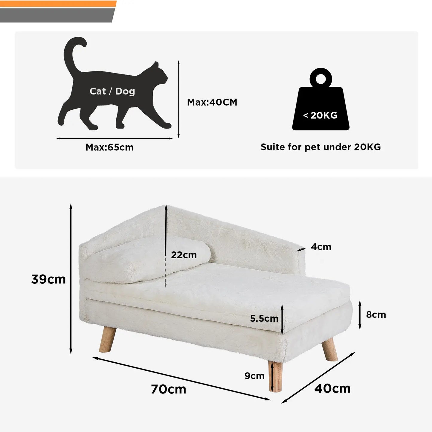 Elevated Wood Leg Pet Bed For Dogs Cats Plush Cushion