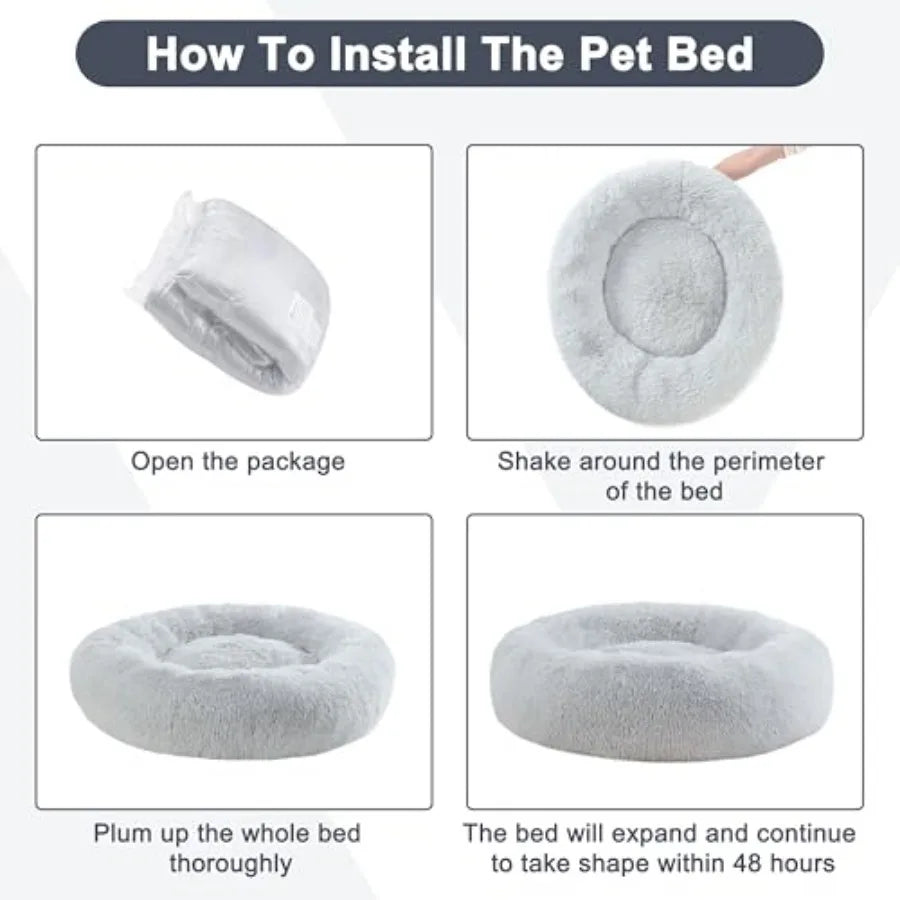Calming Donut Dog Bed Washable Plush Cushion For Large Dogs