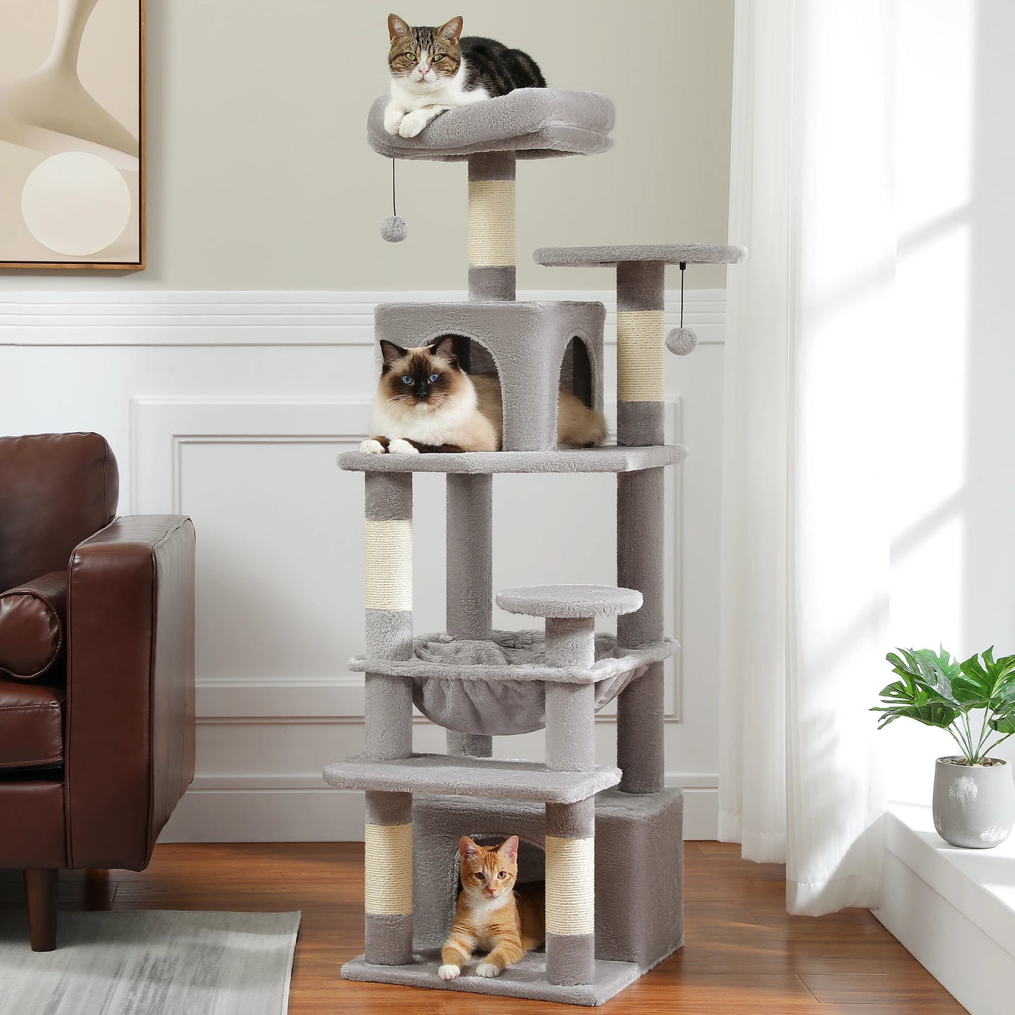PEQULTI Cat Tree Tower Six Levels With Perches And Condos