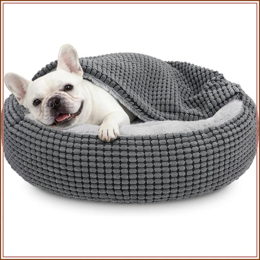 Soft Plush Donut Hooded Dog Bed With Attached Blanket