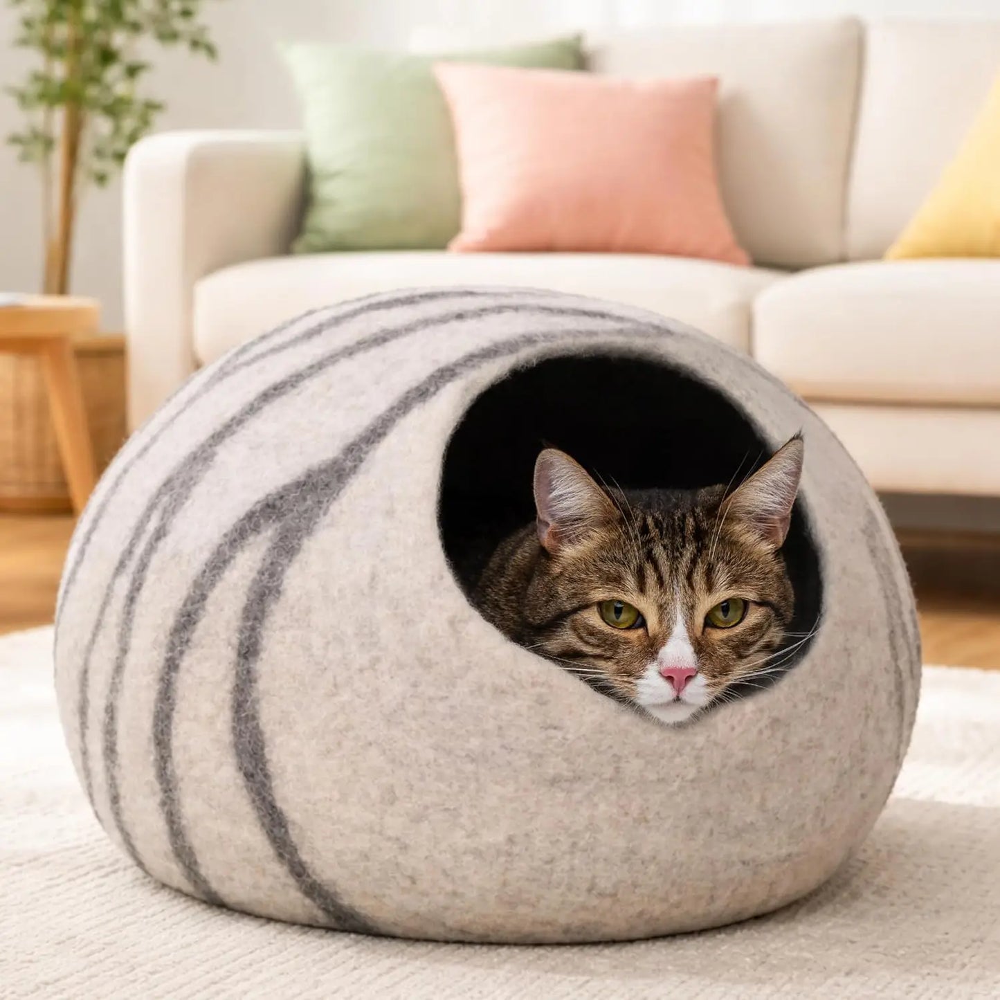 Cat Cave Premium Felt Cat Bed Indoor Cats Merino Wool