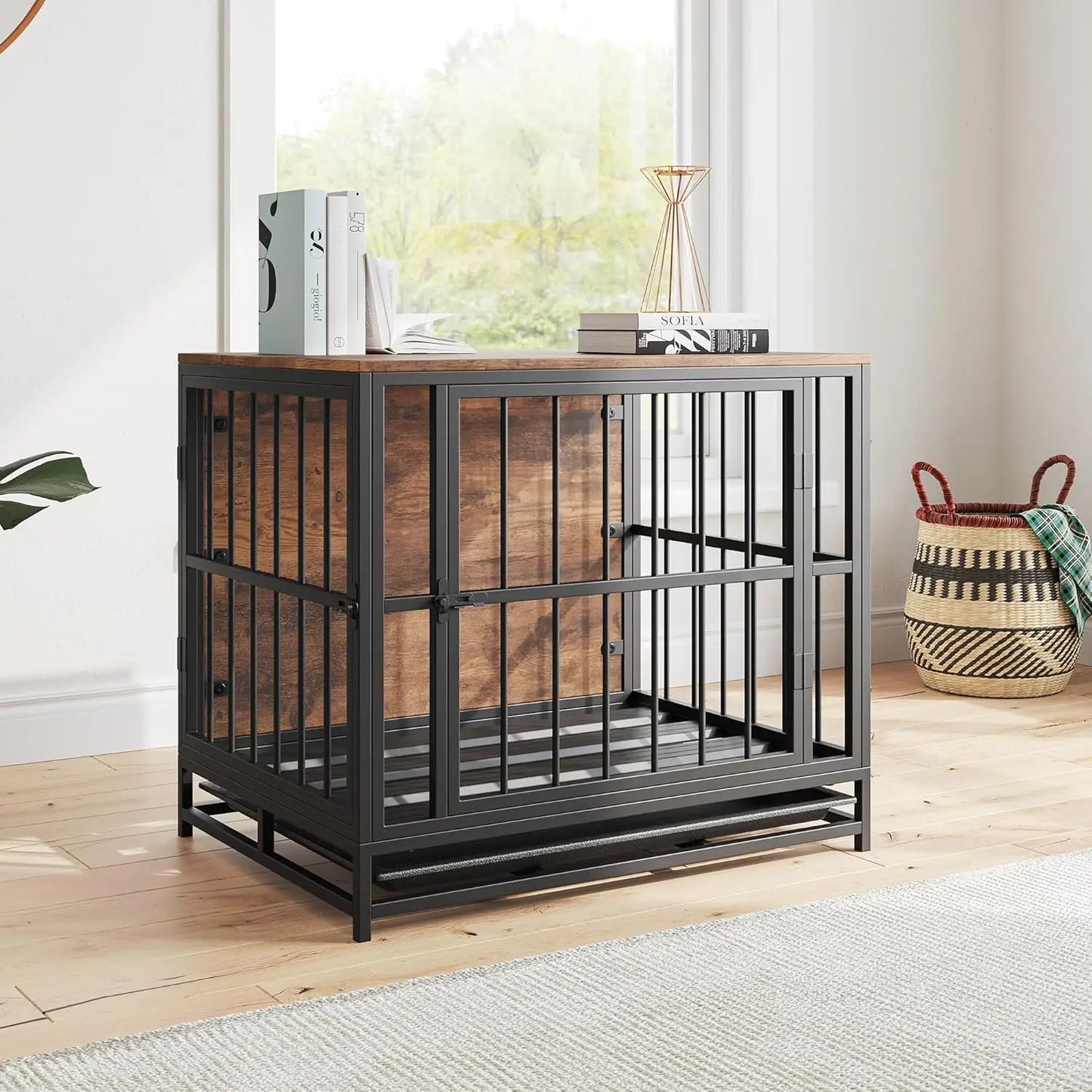 VECOCHO Wooden Dog Crate Furniture Indoor Kennel Heavy Duty With Double Doors