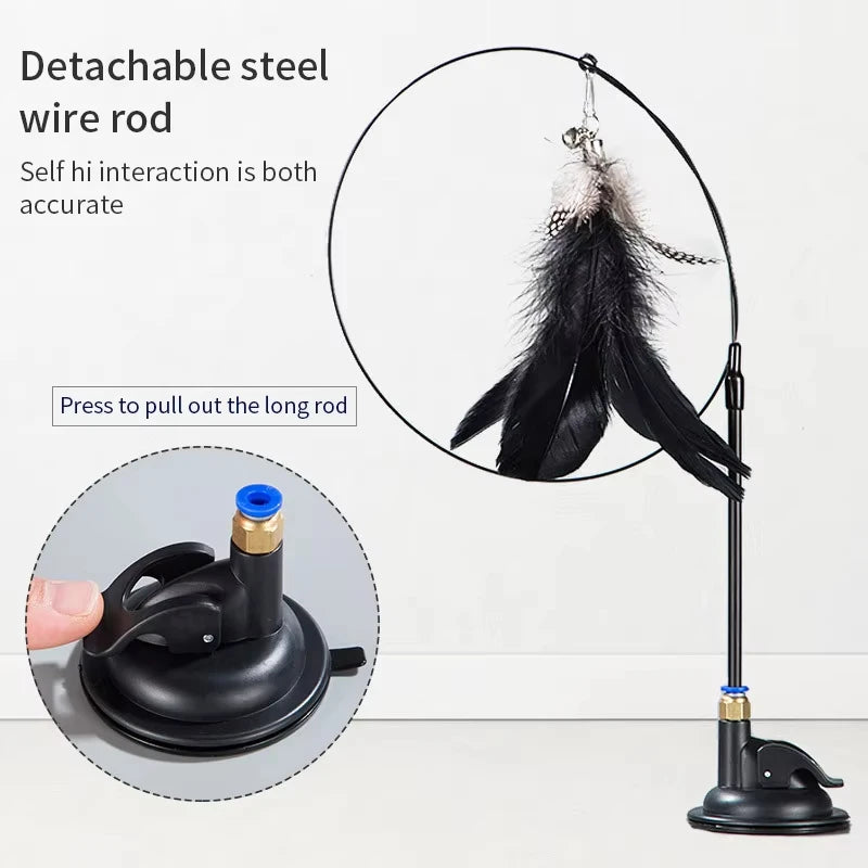 Interactive Cat Wand Toy With Feather Teaser And Suction Cup