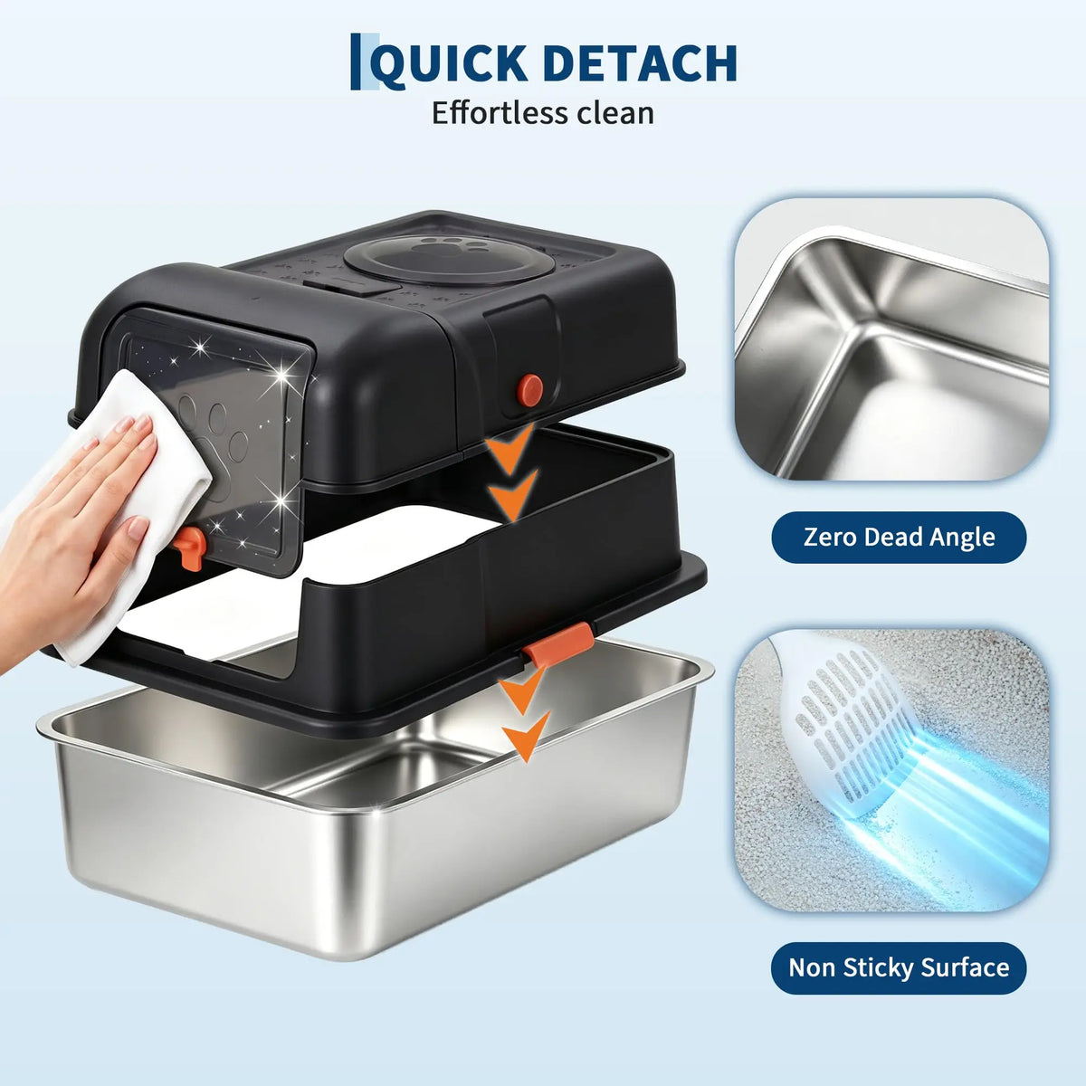 Studyset Stainless Steel Enclosed Cat Litter Box With Scoop