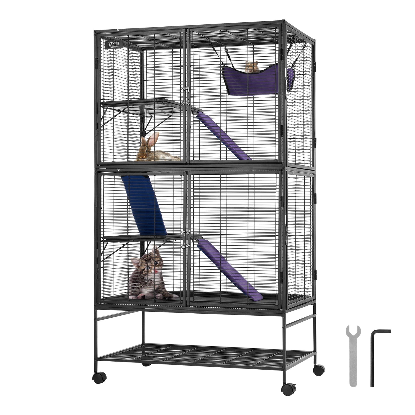 SucceBuy Large 4 Tier Rolling Metal Ferret Cage For Small Animals