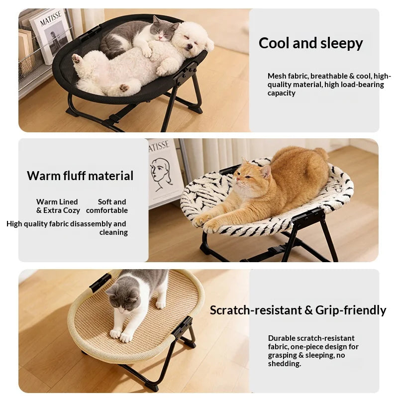 Elevated Folding Cat Bed With Breathable Mesh And Washable Cover