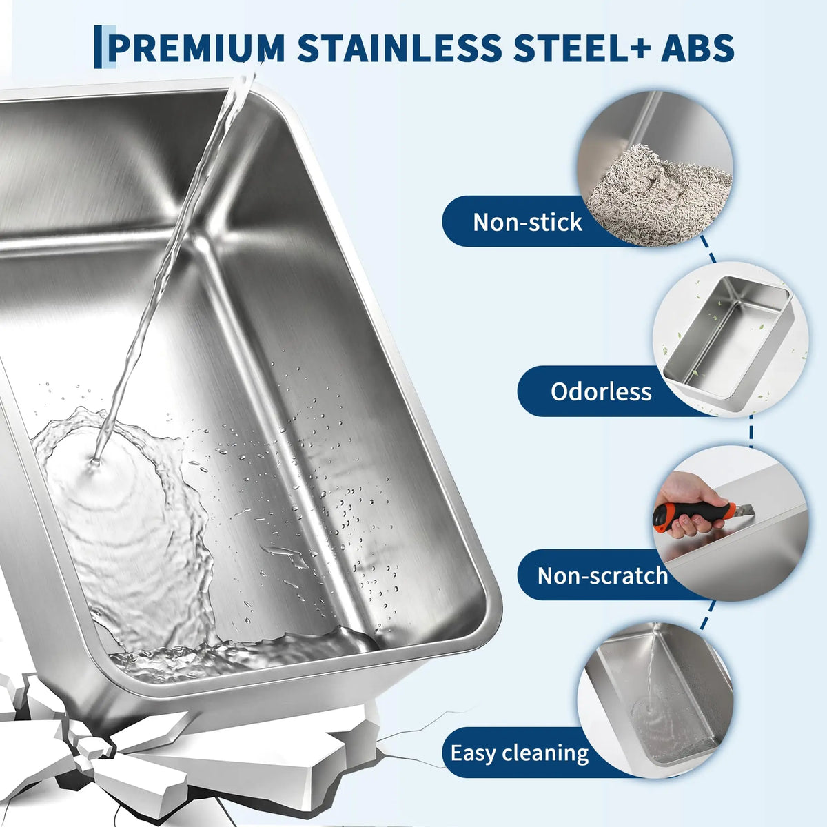 Studyset Stainless Steel Enclosed Cat Litter Box With Scoop