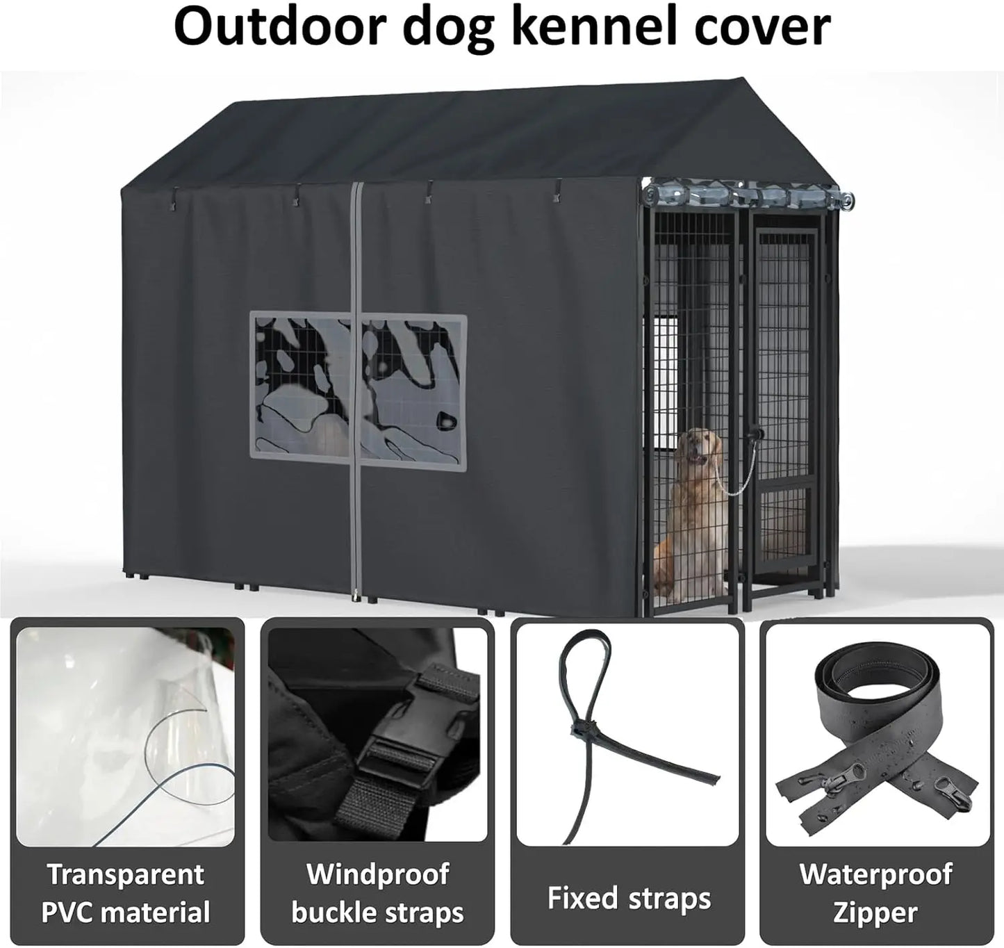 Outdoor Dog Kennel Cover Waterproof Cold Resistant Zippers PVC Windows