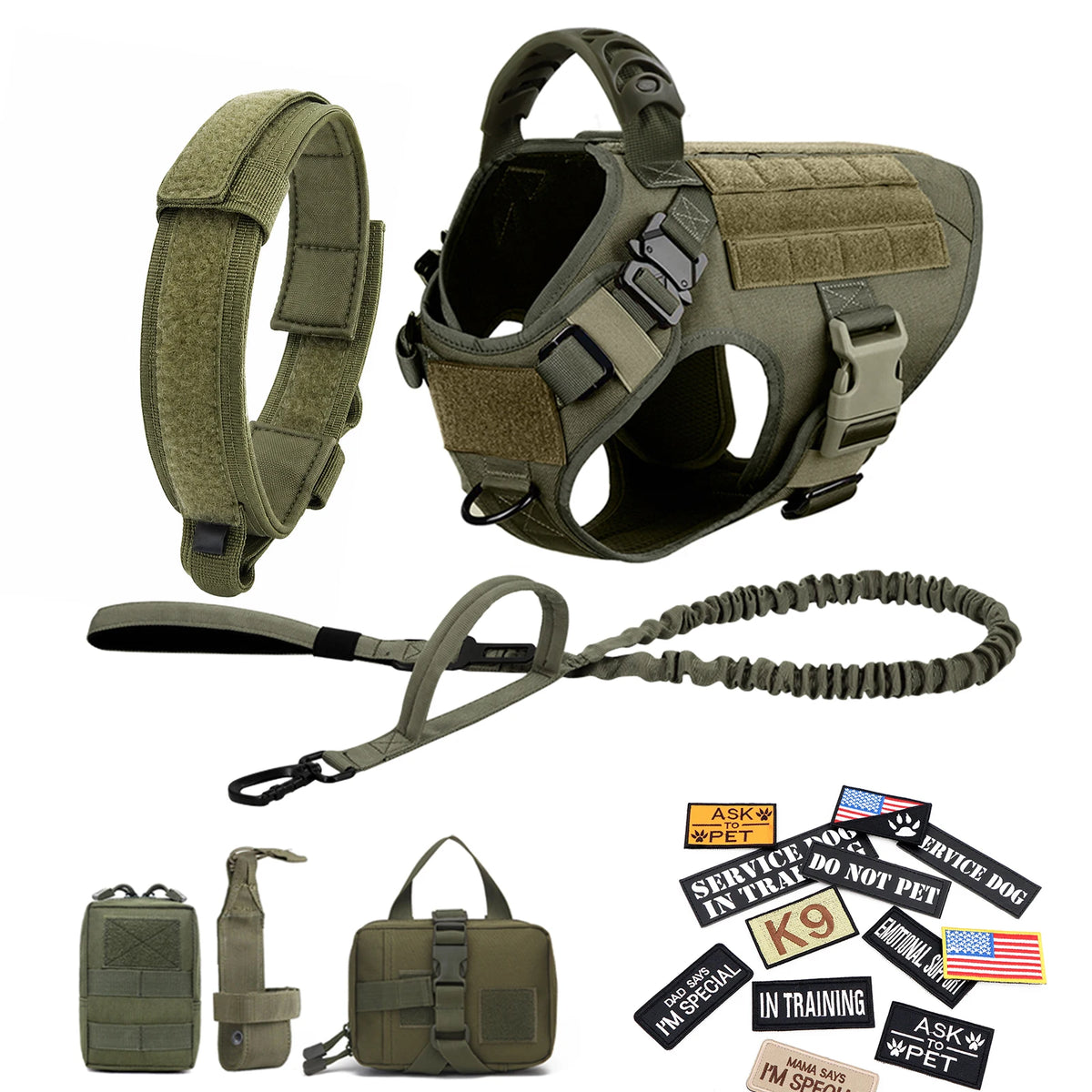 PETRAVEL Tactical Dog Harness Set with Collar Leash and Patches