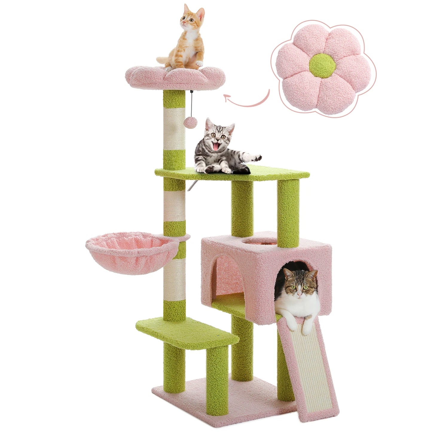 PEQULTI Flower Cat Tree Level Cat Tower With Sisal Posts